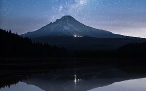 Preview wallpaper starry sky, mountain, stars, milky way, night, reflection