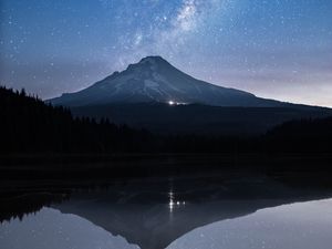 Preview wallpaper starry sky, mountain, stars, milky way, night, reflection