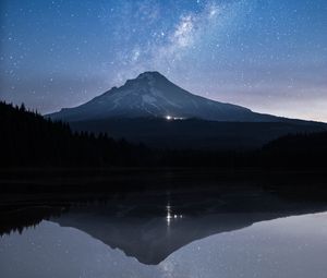 Preview wallpaper starry sky, mountain, stars, milky way, night, reflection