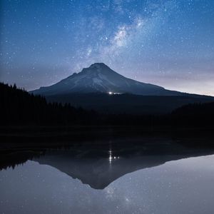 Preview wallpaper starry sky, mountain, stars, milky way, night, reflection