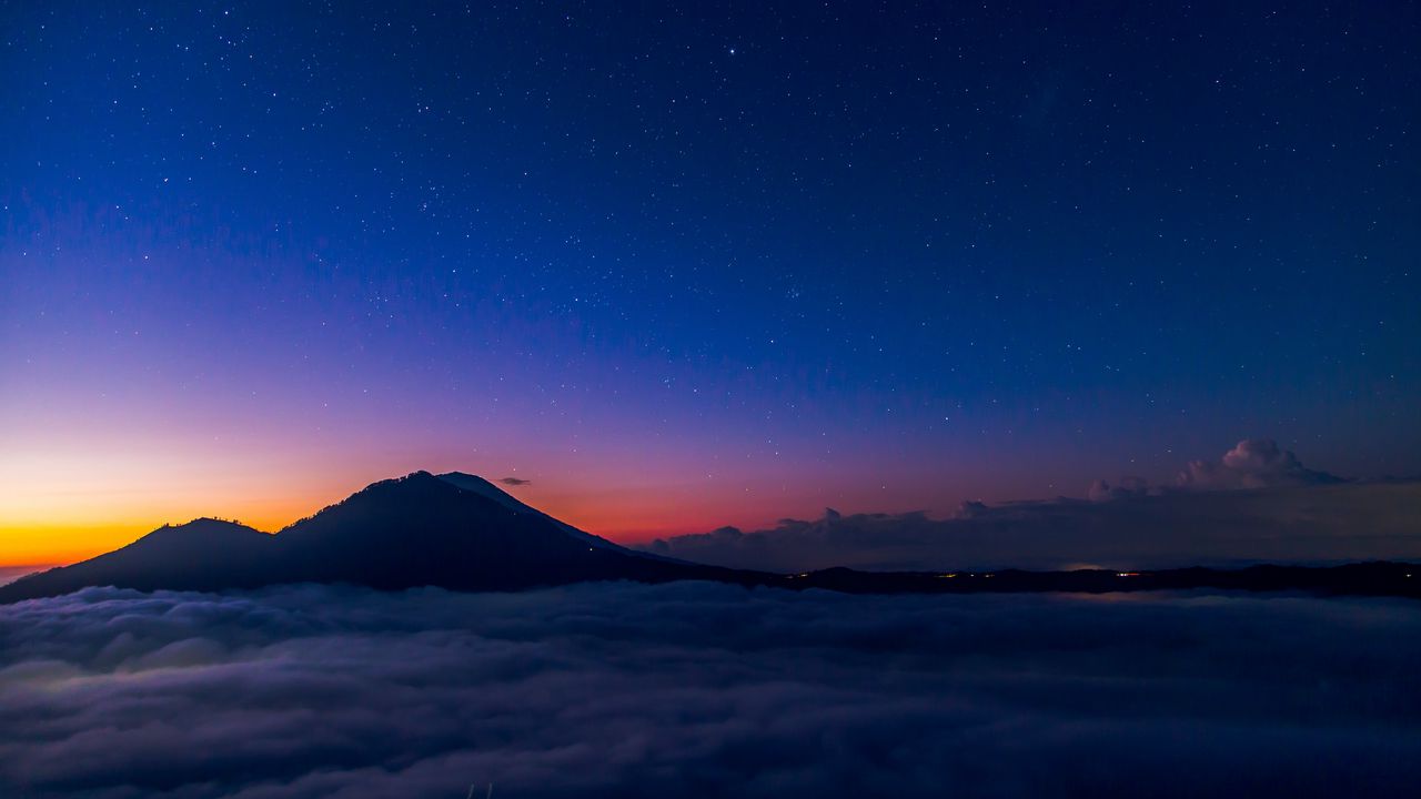 Wallpaper starry sky, mountains, clouds, night