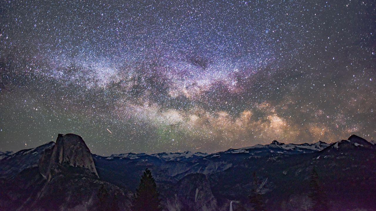 Wallpaper starry sky, mountains, galaxy, universe