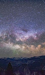 Preview wallpaper starry sky, mountains, galaxy, universe