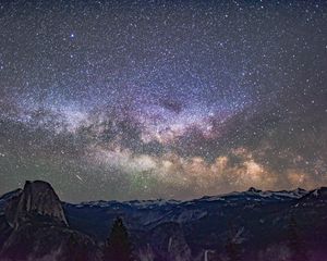 Preview wallpaper starry sky, mountains, galaxy, universe