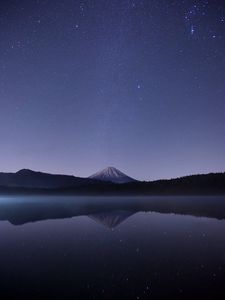 Preview wallpaper starry sky, mountains, horizon, night