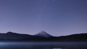 Preview wallpaper starry sky, mountains, horizon, night