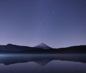 Preview wallpaper starry sky, mountains, horizon, night