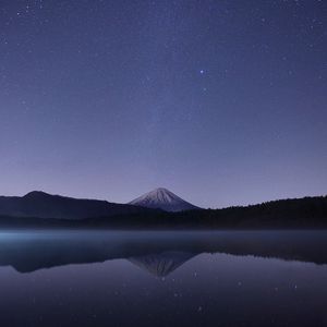 Preview wallpaper starry sky, mountains, horizon, night