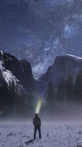 Preview wallpaper starry sky, mountains, night, loneliness