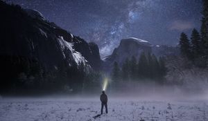 Preview wallpaper starry sky, mountains, night, loneliness