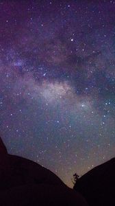 Preview wallpaper starry sky, mountains, night, stars, dark