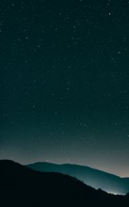 Preview wallpaper starry sky, mountains, night, radiance