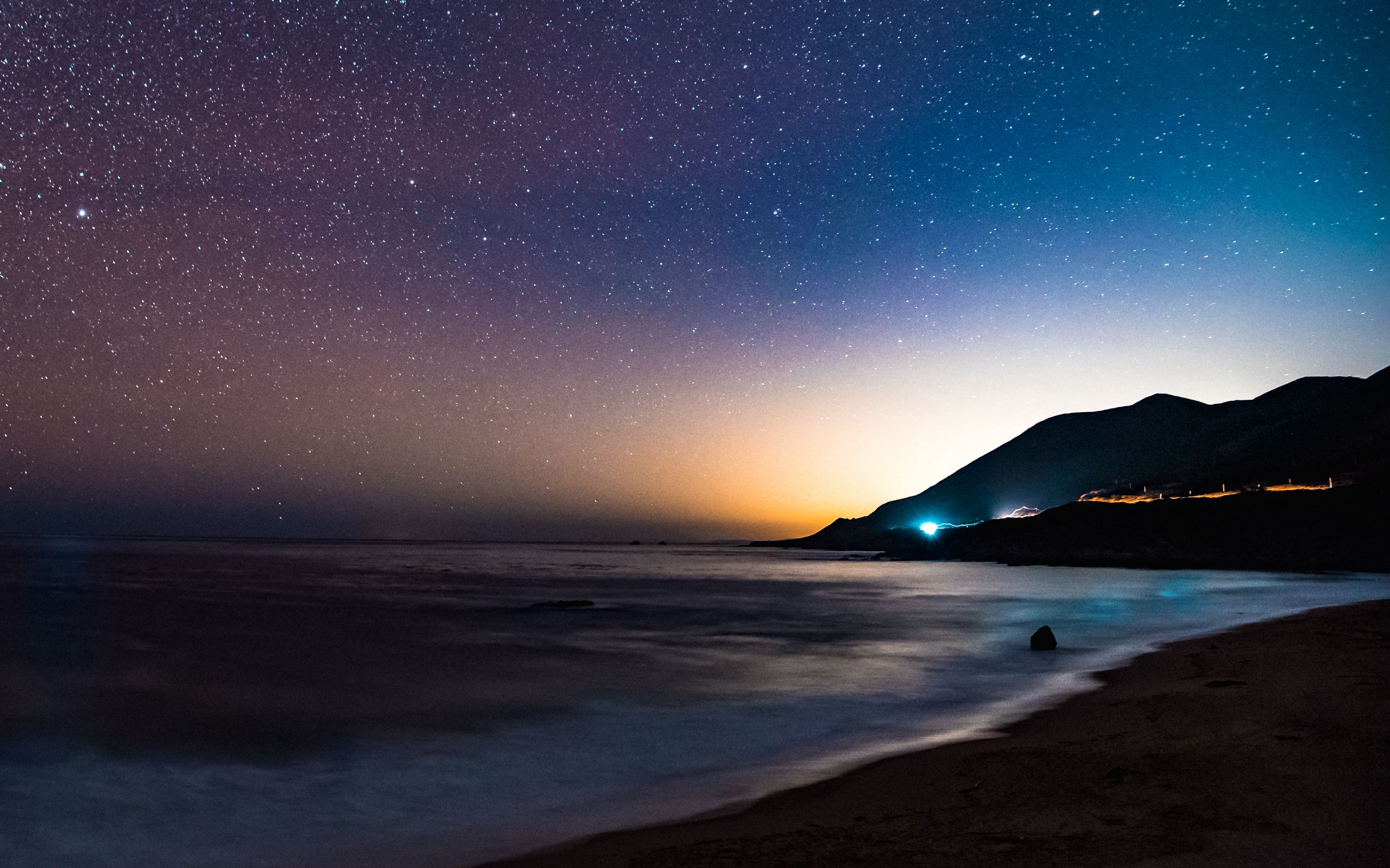 Download wallpaper 2560x1600 starry sky, mountains, night, sea, stars