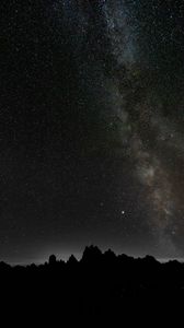 Preview wallpaper starry sky, mountains, outlines, night, dark, darkness