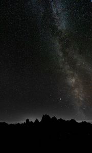 Preview wallpaper starry sky, mountains, outlines, night, dark, darkness