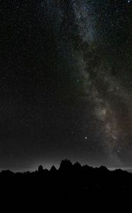 Preview wallpaper starry sky, mountains, outlines, night, dark, darkness