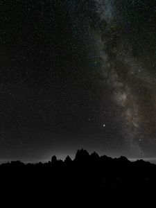 Preview wallpaper starry sky, mountains, outlines, night, dark, darkness