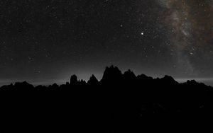 Preview wallpaper starry sky, mountains, outlines, night, dark, darkness