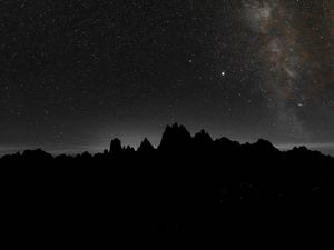 Preview wallpaper starry sky, mountains, outlines, night, dark, darkness