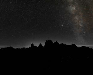 Preview wallpaper starry sky, mountains, outlines, night, dark, darkness