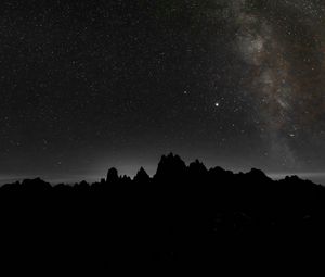 Preview wallpaper starry sky, mountains, outlines, night, dark, darkness