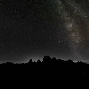 Preview wallpaper starry sky, mountains, outlines, night, dark, darkness