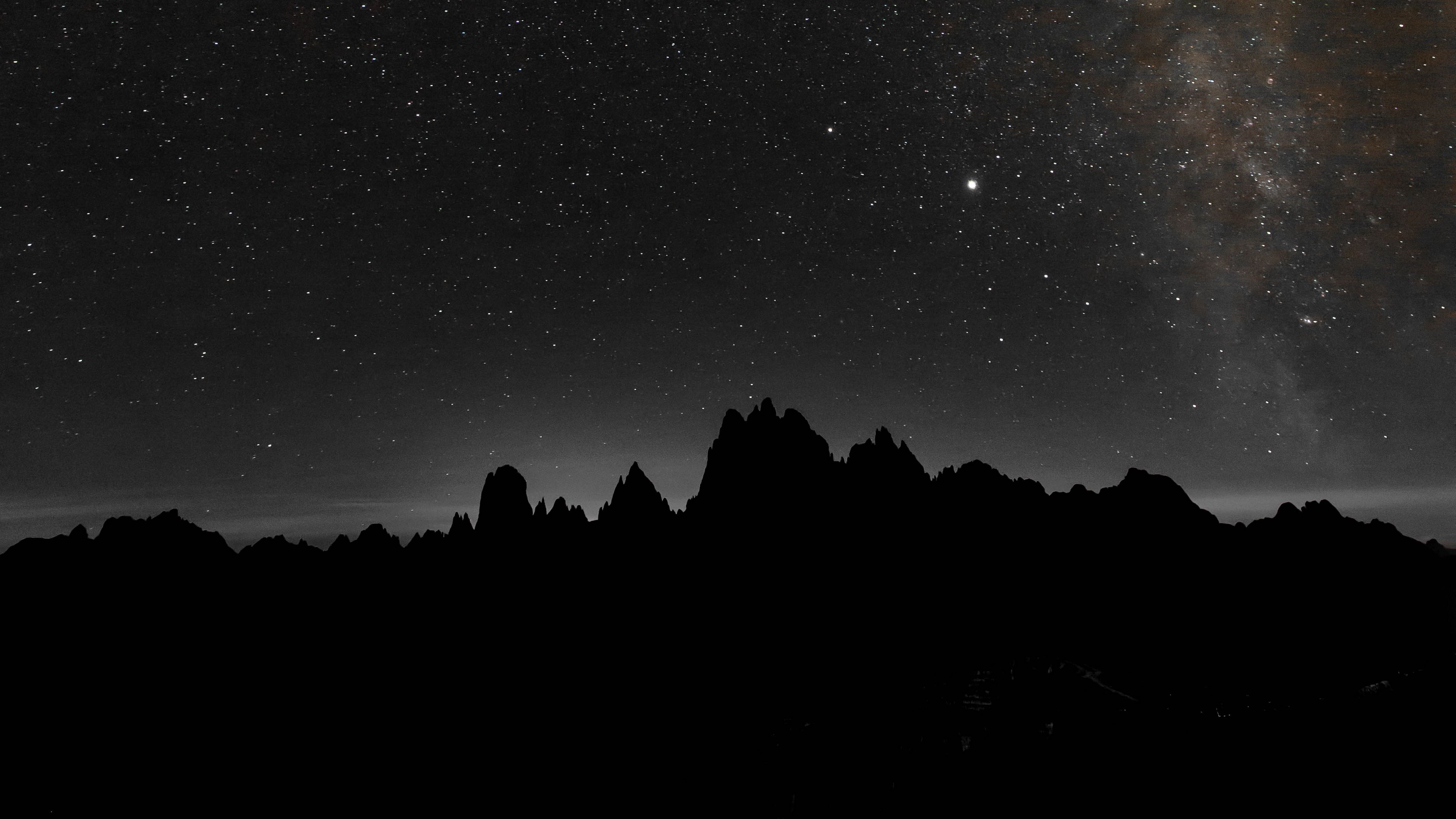 Download wallpaper 3840x2160 starry sky, mountains, outlines, night, dark, darkness  4k uhd 16:9 hd background