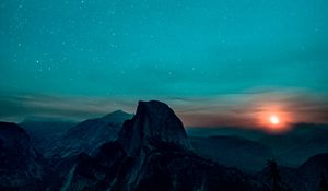 Preview wallpaper starry sky, mountains, sunrise, yosemite valley