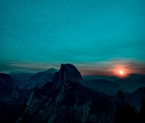 Preview wallpaper starry sky, mountains, sunrise, yosemite valley