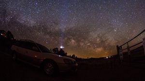 Preview wallpaper starry sky, night, car, glitter