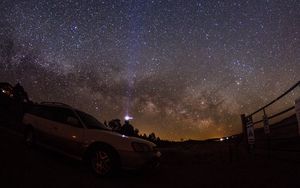 Preview wallpaper starry sky, night, car, glitter