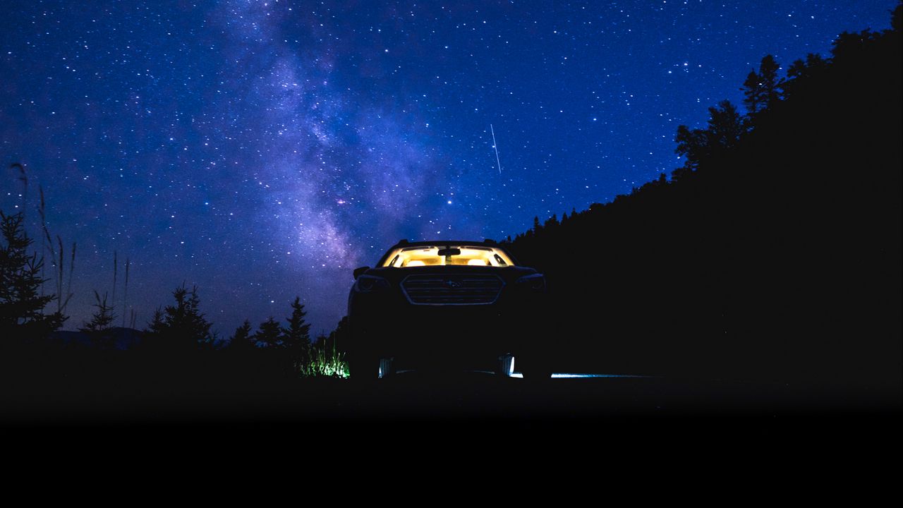 Wallpaper starry sky, night, car