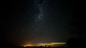 Preview wallpaper starry sky, night, horizon, shine, night landscape