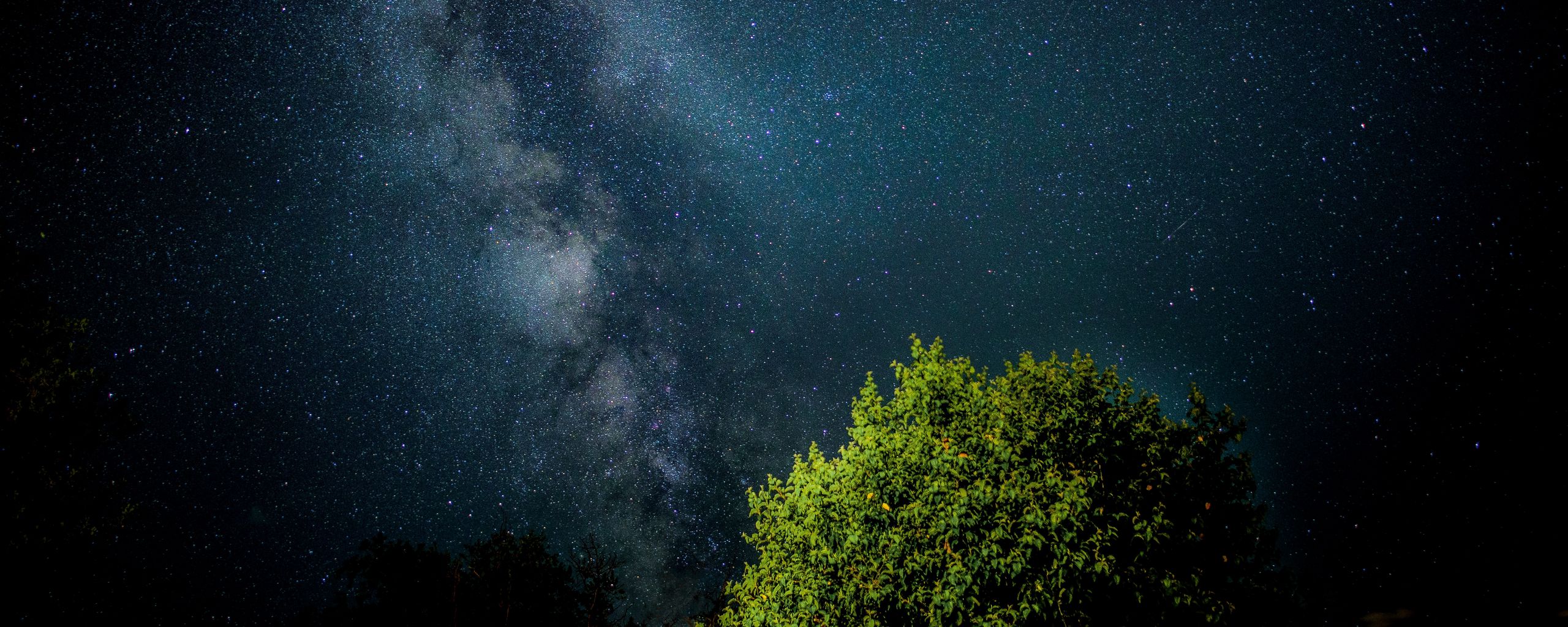 Download wallpaper 2560x1024 starry sky, night, lights ultrawide