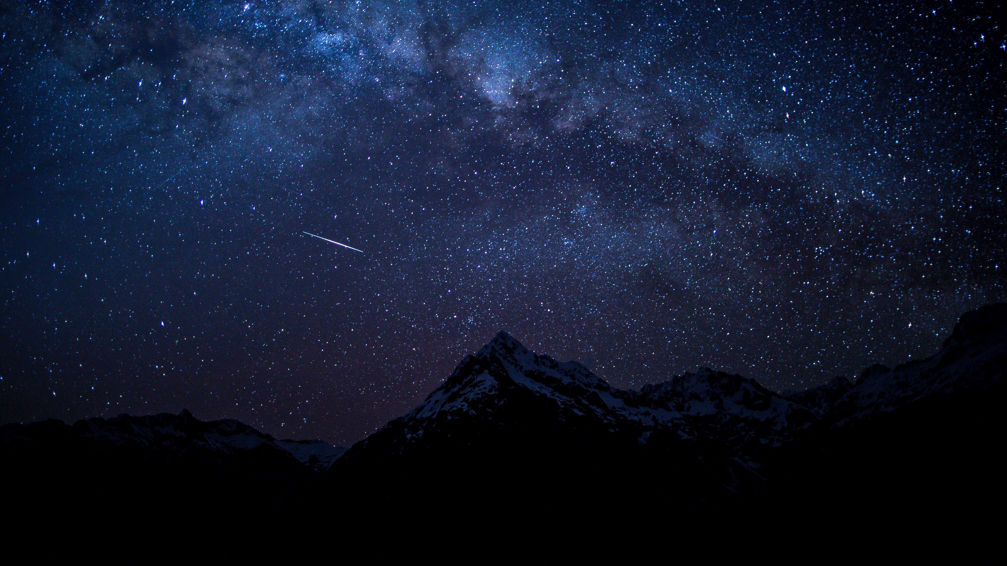Download wallpaper 3840x2160 starry sky, night, mountains 4k uhd 16:9 hd  background