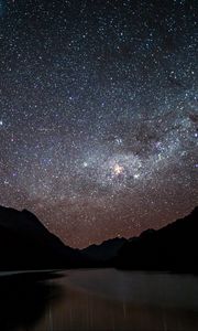Preview wallpaper starry sky, night, mountains