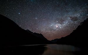 Preview wallpaper starry sky, night, mountains