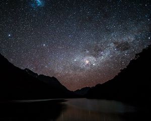 Preview wallpaper starry sky, night, mountains
