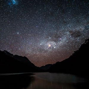 Preview wallpaper starry sky, night, mountains