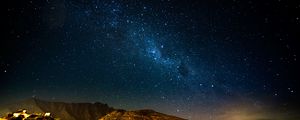 Preview wallpaper starry sky, night, mountains, radiance, glitter