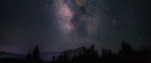 Preview wallpaper starry sky, night, mountains, grass, milky way