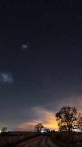 Preview wallpaper starry sky, night, path, field