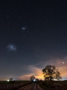 Preview wallpaper starry sky, night, path, field