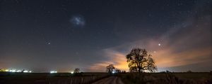 Preview wallpaper starry sky, night, path, field