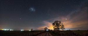 Preview wallpaper starry sky, night, path, field