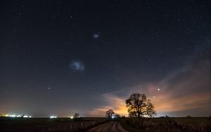 Preview wallpaper starry sky, night, path, field