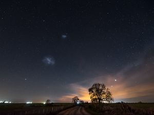 Preview wallpaper starry sky, night, path, field