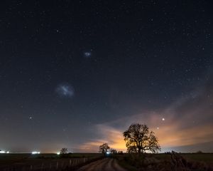 Preview wallpaper starry sky, night, path, field