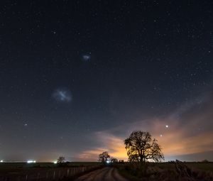 Preview wallpaper starry sky, night, path, field
