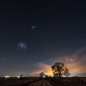 Preview wallpaper starry sky, night, path, field